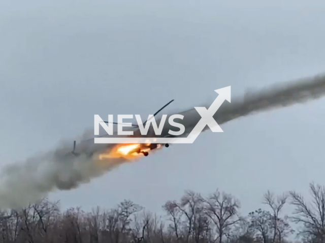 Ukrainian helicopter fire missiles at unseen targets in Ukraine in undated footage. The footage released by the 12th separate brigade of army aviation on Tuesday, Jan. 31, 2023.
Note: Picture is screenshot from video. (@12o.br.AA/Newsflash)