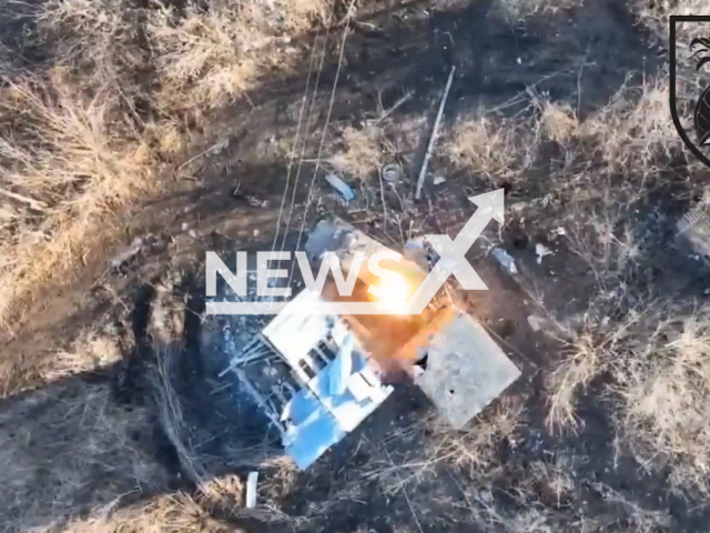 Ukrainian destroy Russian military position in the Donetsk region in Ukraine in undated footage. The footage released by the 36th separate brigade of marines on Wednesday, Feb. 1, 2023. Note: Picture is screenshot from video. (@36obmp/Newsflash)