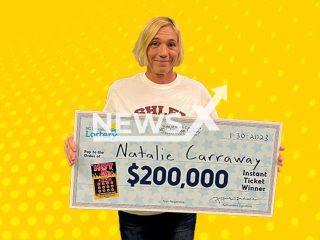 Natalie Carraway, 46, from the city of Wilmington, in North Carolina, USA, undated photo. She collected USD 200,000 (GBP 162,338) on the lottery on Monday, Jan. 30, 2023. Note: Licensed content. (North Carolina Education Lottery/Newsflash)