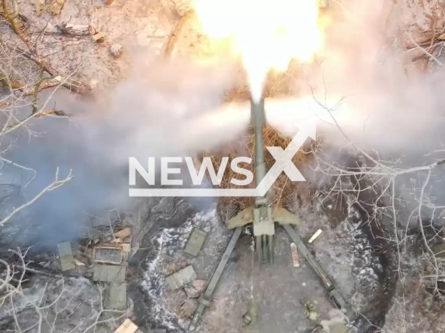 DPR artillery fire at the Ukrainian military positions in Ukraine in undated footage. The footage released by the People's Militia of the DPR on Wednesday, Feb. 1, 2023. Note: Picture is screenshot from video. (@nm_dnr/Newsflash)