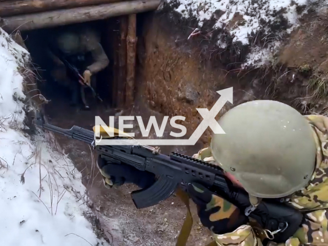 Soldiers from the 110 separate mechanized brigade practice war fight in trenches in Ukraine in undated footage. The footage released by the Ground forces of the Armed Forces of Ukraine on Thursday, Feb. 02, 2023.
Note: Picture is screenshot from video. (@UkrainianLandForces/Newsflash)