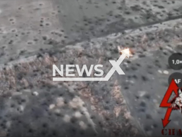 Picture shows an explosion in a field area of Pervomaiske settlement, Ukraine in undated footage. The footage was released by the commander of Sparta battalion, Artem Zhoga on Wednesday, Feb. 1, 2023. Note: Picture is a screenshot from a video (@zhogaartem/Newsflash)