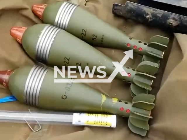 Picture shows Ukraine-made artillery fragmentation mines of 82mm caliber in Ukraine in undated footage. The footage was released by the Ukrainian State concern "Ukroboronprom" on Thursday, Feb. 2, 2022. Note: Picture is screenshot from a video. (@ukroboronprom/Newsflash)