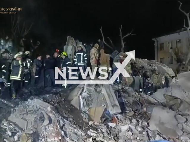 Ukrainian rescuers work and search for people in the rubbles after Russian shelling of Kramatorsk, Donetsk region, Ukraine on Thursday, Feb. 2, 2022. There are three dead and 18 wounded people, 10 apartment buildings are damaged. Note: Picture is a screenshot from a video (@MNS.GOV.UA/Newsflash)