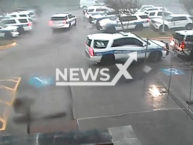 Picture shows the scene of a tornado in Deer Park, Texas, on Tuesday, Jan. 24, 2023. Officer Joel Nitchman fought through the tornado to rescue his K-9 partner. Note: Picture is a screenshot from a video (@DeerParkTXgov/Newsflash)