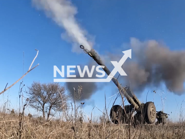 Russian military fire with D-30 howitzers at the Ukrainian military positions in Ukraine in undated footage.
The footage released by the Russian MoD on Friday, Feb. 03, 2023. Note: Picture is screenshot from video. (Ministry of Defense of Russia/Newsflash)