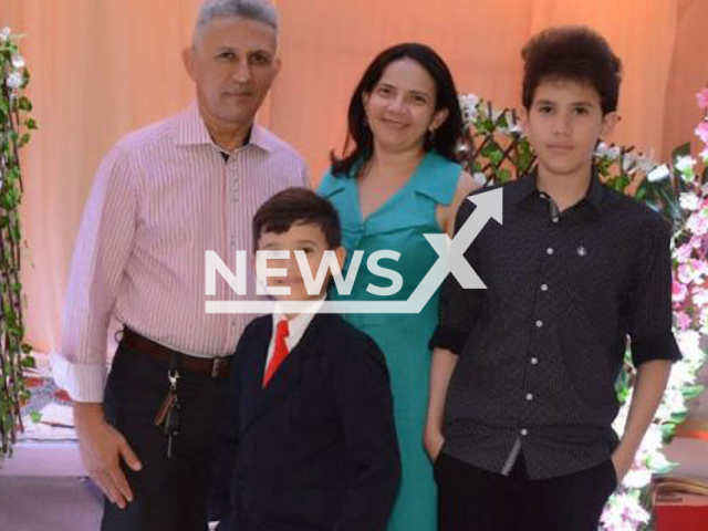 A 13-year-old boy, pictured (right) shot dead his mother Iranilda de Sousa Medeiros Araujo, 47, and her younger brother, Gabriel de Sousa Medeiros Araujo, 7, and shot his father Benedito Araujo, all pictured,  in Patos, on 19th March.
Note: Private photo.  (Newsflash)