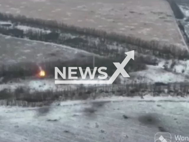 Picture shows an explosion in a forested area in Ukraine in undated footage. The footage was released by the 92nd brigade of the Ukrainian Ground Forces on Friday, Feb. 3, 2023. Note: Picture is a screenshot from a video (@92OMBr/Newsflash)