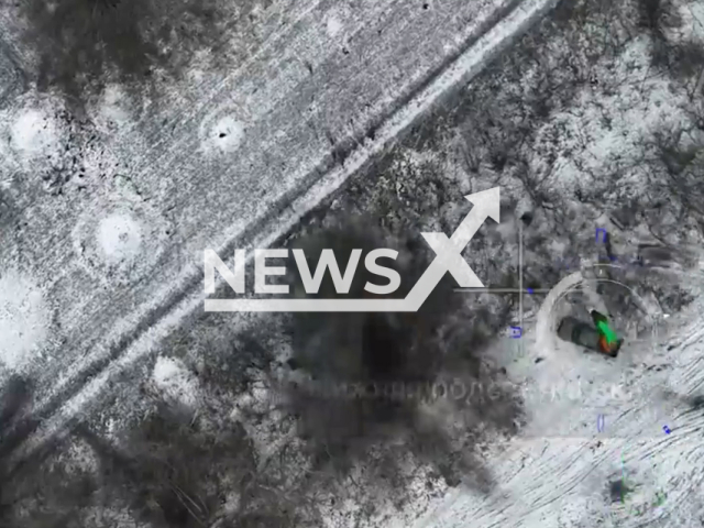 DPR strike drone drop bombs on the Ukrainian pickup truck in Ukraine in undated footage. The footage released by the People's Militia of the DPR on Sunday, Feb. 05, 2023.Note: Picture is screenshot from a video. (@nm_dnr/Newsflash)