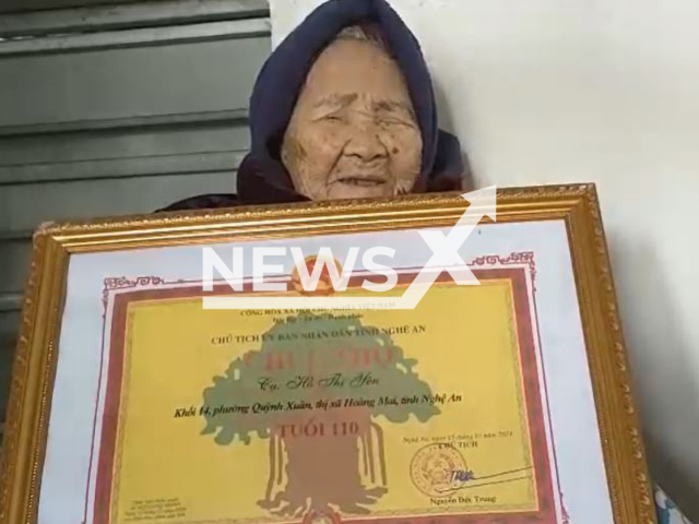 Picture shows Ho Thi Yen, undated. She celebrated her  110th birthday in Hoang Mai Town, Vietnam, on Friday, Jan. 27, 2023.
 Note: Photo is a screenshot from a video. (Newsflash)