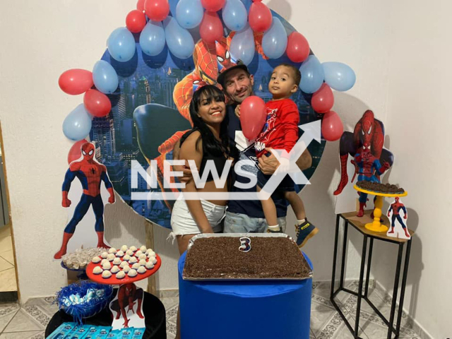 Camilla Figueiredo,  29, and Rogerio Martins de Araujo, 41, pose with unidentified child, undated. He killed her and surrendered to the police on the same day and confessed to the crime,  in Diadema, Brazil on Saturday, Feb. 4, 2023.
Note: Private photo. (Newsflash)