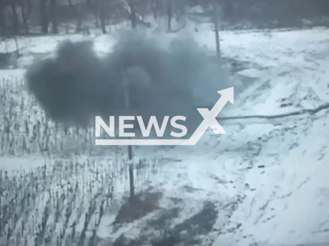 Ukrainian fighters destroy Russian T-80 tank in Ukraine in undated footage. The footage was released by the 92nd Ivan Sirko Separate Mechanized Brigade on Monday, Feb. 6, 2023. Note: Picture is screenshot from a video. (@92OMBr/Newsflash)