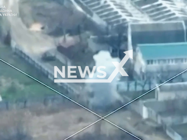 Ukrainian kamikaze drone and artillery destroy the Russian military targets in Ukraine in undated footage. The footage was released by the State Border Service of Ukraine on Tuesday, Feb. 7, 2023.Note: Picture is screenshot from a video. (@DPSUkraine/Newsflash)