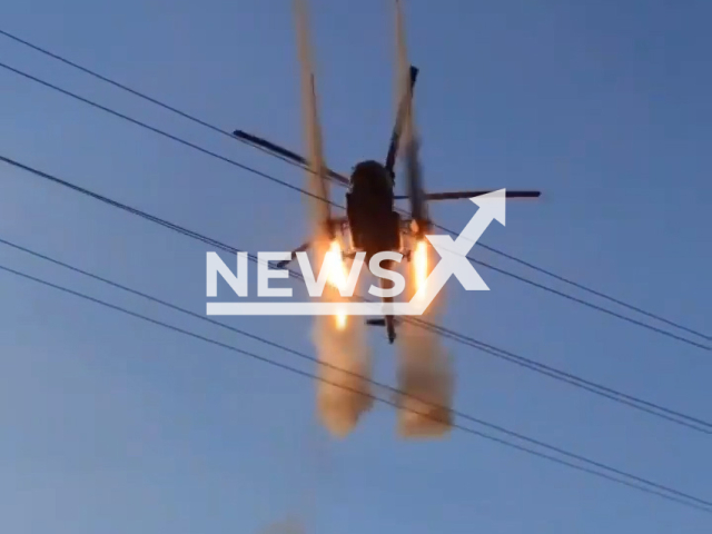 Ukrainian helicopter fires missiles at Russian military positions in Ukraine in undated footage. The footage was released by the 18th Separate Brigade of Army Aviation on Tuesday, Feb. 7, 2023.
Note: Picture is screenshot from a video. (@18obraa/Newsflash)