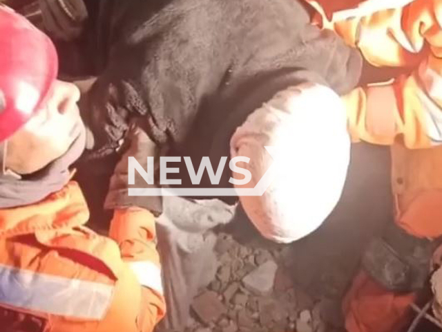 Turkish emergency services rescue a person in Osmaniye, Turke, in undated footage. Thousands of people have been left injured as a result of the earthquakes. Note: Picture is screenshot from a video. (@tcsavunma/Newsflash)