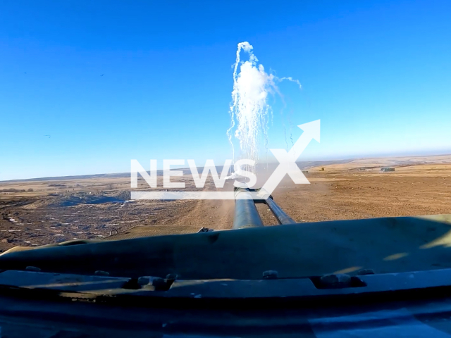 Russian mobilized soldiers fire from BMD-4 amphibious infantry fighting vehicle during a training in Russia in undated footage. The footage was released by the Russian MoD on Wednesday, Feb. 8, 2023. Note: This picture is a screenshot from the video. (Ministry of Defense of Russia/Newsflash)