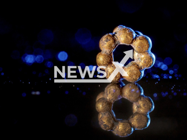 Photo shows a gold bead, undated. An exquisite gold bead crafted in Mesopotamian style, which has been found during the excavation of a Roman structure by the stepped Pilgrimage Road in the so-called City of David in Israel. Note: Licensed photo (Koby Harati, City of David/Newsflash)