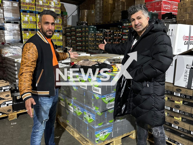 Kursat Yildirim, aged 42, (right) from the city of Dortmund, Germany, and his friend Abdul Amzugh pose in undated photo. They will send a 40-tonne-truck with supplies for the victims of the earthquake in Turkey. Note: Private photo. (@kursat.yildirim40/Newsflash)