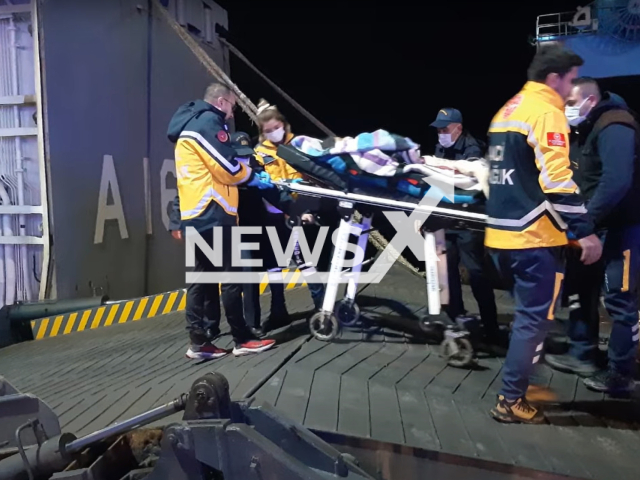 The evacuation of Turkish citizens with the TCG Iskenderun, from Iskenderun to Mersin. Note: This picture is a screenshot from the video. (TR Ministry of National Defense/Newsflash)