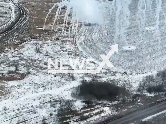 Ukrainian tanks destroy Russian military positions and military equipment in Ukraine in undated footage. The footage was released by the 30th separate mechanized brigade on Wednesday, Feb. 8. 2023. Note: Picture is a screenshot from a video. (@30brigade/Newsflash)