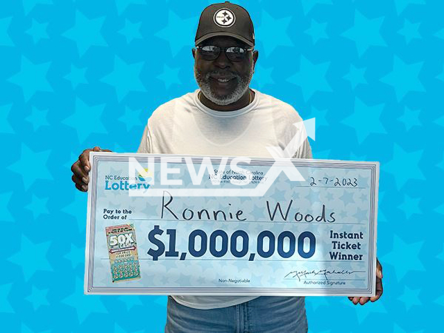 Ronnie Woods, 66, from the city of Gastonia in Gaston County, North Carolina, USA, poses in undated photo. He collected USD 1 million (GBP 823,460) on the lottery on Tuesday, Feb. 7, 2023. Note: Licensed content. (North Carolina Education Lottery/Newsflash)