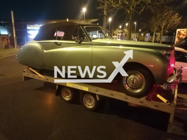 Image shows the vintage car bought from the UK for GBP 57,000, undated photo. It was seized by customs officers in the city of Dortmund, North Rhine-Westphalia, Germany, on Friday, Feb. 3, 2023. Note: Licensed content. (Hauptzollamt Dortmund/Newsflash)