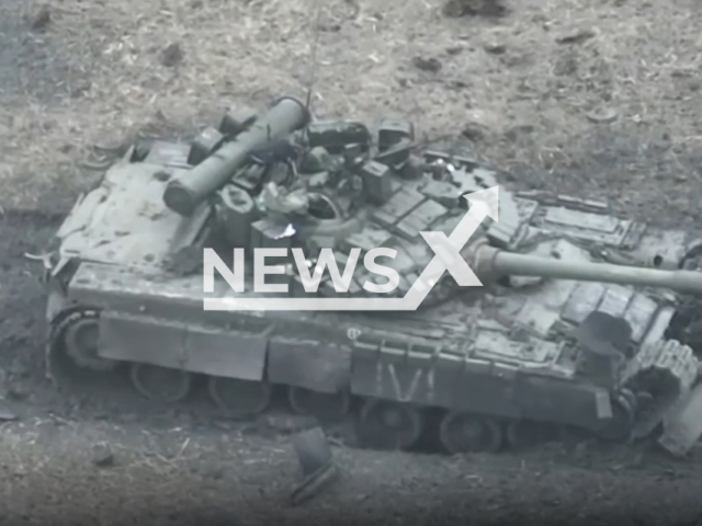 Picture shows damaged Russians tank in Vuhledar, Donetsk region, Ukraine in February, 2023. The footage was released by the 72nd brigade of the Ukrainian Ground Forces. Note: Picture is a screenshot from a video (@72.brigade.best/Newsflash)