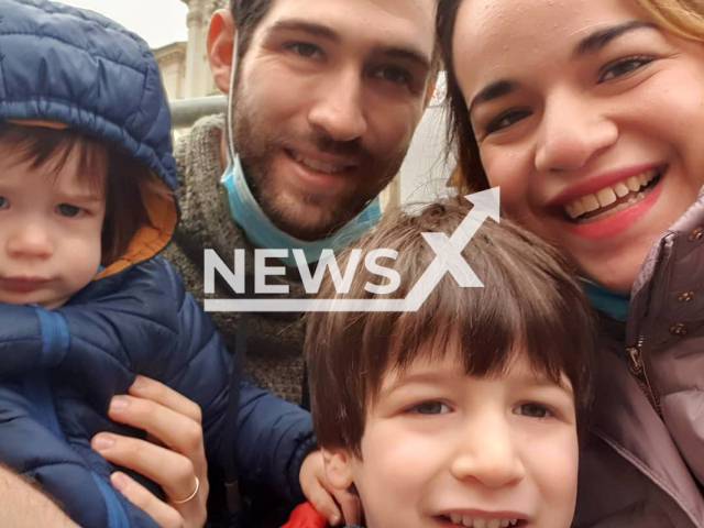 Amit Biran, 30, Tal Peleg, 27, with sons Tom, 2, and Eitan, 5, the only survivor of a  cable car accident  on Lake Maggiore, Italy, on 23rd May.

Note: Private photo. (Newsflash)