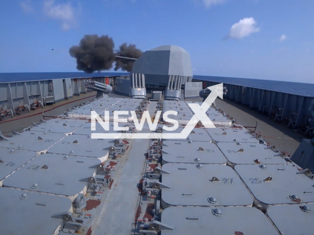 Russian frigate "Admiral Gorshkov" carries out artillery firing in the Atlantic Ocean in undated footage. The footage was released by the Russian MoD on Friday, Feb. 10, 2023.
Note: Picture is a screenshot from a video (Ministry of Defense of Russia/Newsflash)