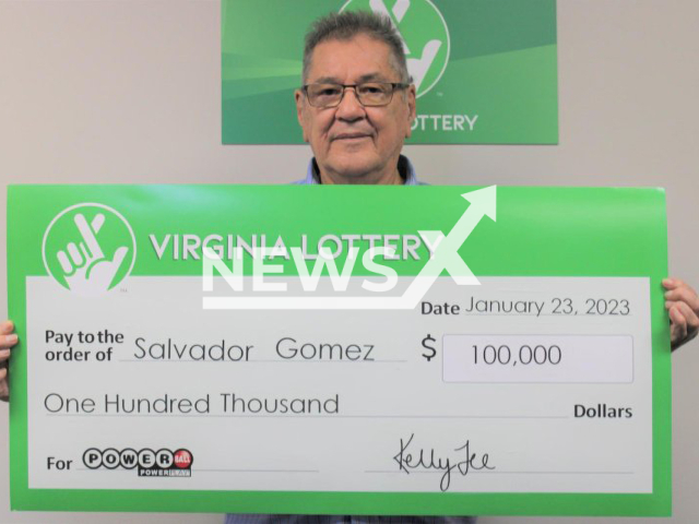 Salvador Gomez from Chesterfield County, in Virginia State, USA, poses in undated photo. He collected USD 100,000 (GBP 82,434) on the lottery on Jan. 23, 2023. Note: Licensed content. (Virginia Lottery/Newsflash)