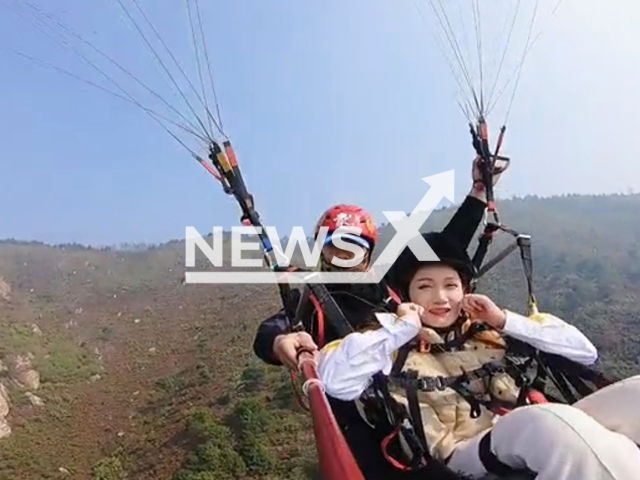 Paralyzed woman fulfilled the dream of paragliding in Zhuzhou, China. Note: Picture is a screenshot from a video (Z1.0.25/AsiaWire)