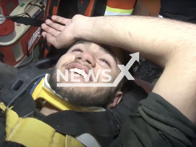 Photo shows Adnan Mehmet Korkut, 17, who was rescued in Gaziantep, Turkey, Friday, Feb. 10, 2023. He was pulled to safety some 94 hours after he was trapped in his home located in a five-story apartment building. Note: Picture is a screenshot from a video (Newsflash)