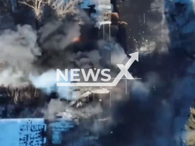 Ukrainian artillery destroys a Russian OSA surface-to-air missile system in Ukraine in undated footage. The footage was released by the 59th separate motorized infantry brigade on Thursday, Feb. 9, 2023. Note: Picture is screenshot from a video. (@59OMPBr/Newsflash)