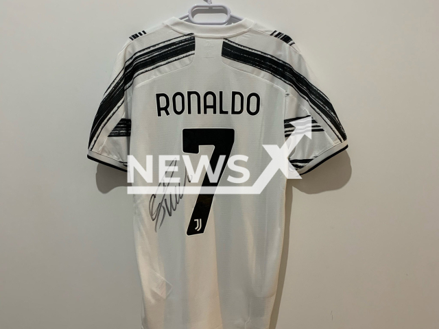 Photo shows a signed Jersey of Cristiano Ronaldo, undated. Three signed football jerseys of Cristiano Ronaldo, Leonardo Bonucci, and Paulo Dybala were sold at an auction for around USD 265.500 to donate to the earthquake victims in Turkey on Thursday, Feb, 9, 2023. Note: Picture is private (@Merihdemiral/Newsflash)