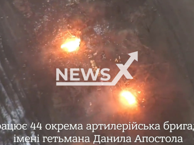 Picture shows an explosion of Russian military equipment in Ukraine in undated footage. The footage was released by the 44th brigade of the Ukrainian Ground Forces on Sunday, Feb. 12, 2022. Note: Picture is a screenshot from a video (@44art.br/Newsflash)