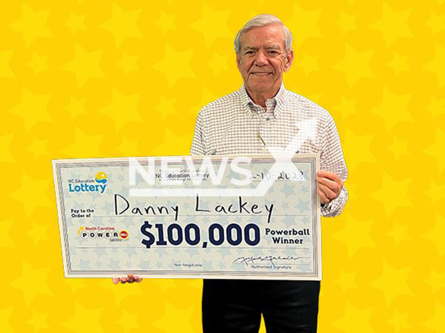 Danny Lackey from the city of Greensboro , in North Carolina State, USA, poses in undated photo. He collected USD 100,000 (GBP 82,322) on the lottery on Friday, Feb. 10, 2023. Note: Licensed content. (North Carolina Education Lottery/Newsflash)