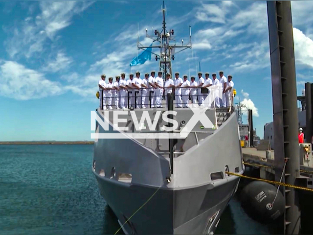 The Australian Government delivered the Guardian-class patrol boat FSS Tosiwo Nakayama to the Federated States of Micronesia during a ceremony at Austral shipbuilding facility in Henderson, Perth, Western Australia, on Friday, 11 March 2022. Note: Photo is a screenshot from the video (Department of Defence Australia/Newsflash)