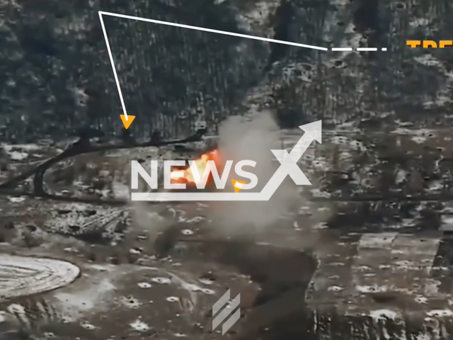 Picture shows an explosion in a residential area near Bakhmut, Donetsk region, Ukraine in undated footage. The footage was released by the 3rd brigade of the Ukrainian Ground Forces on Wednesday, Feb. 15, 2022. Note: Picture is screenshot from a video. (@ab3.army/Newsflash)