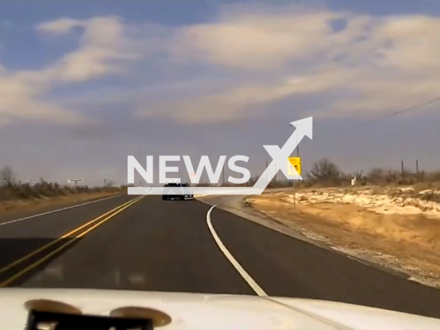 DPS Troopers on a high-speed vehicle pursuit in Val Verde County, Texas, US. Tuesday, Feb. 7, 2023. Four illegal immigrants were found inside the vehicle.Note: Picture is screenshot from a video. (Texas Department of Public Safety/Newsflash)