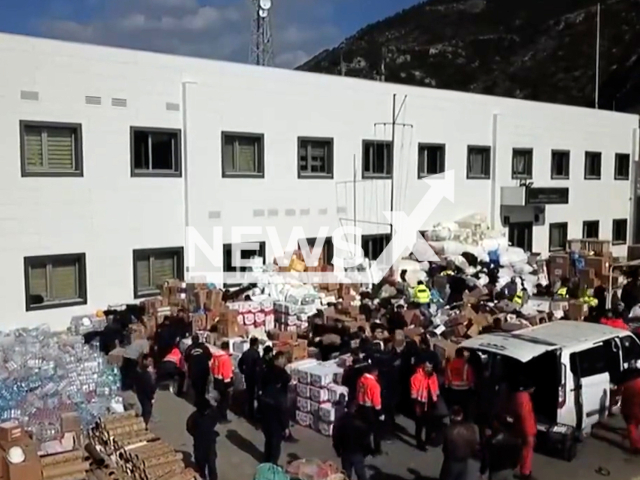 Emergency services provide earthquake victims with aid materials, in Hatay, Turkey, in undated footage. Thousands of people have been left injured as a result of the earthquake. Note: Picture is screenshot from a video. (@sahilguvkom/Newsflash)