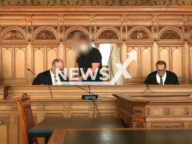 Image shows Walter Baumann, 46, at the trial in the city of Bremen, Germany, undated photo. He blamed his mother Ludmilla Baumann, 66, for the murder of his wife Yekaterina Baumann, 32, on Thursday, Feb. 16, 2023. Note: Photo is a screenshot from a video. (Newsflash)