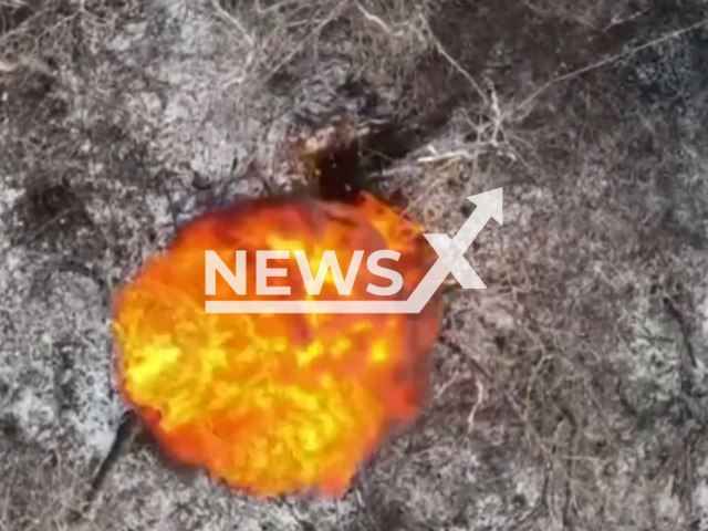 Picture shows an explosion in a foxhole with Russian soldiers in Ukraine in undated footage. The footage was released by the 81st brigade of the Ukrainian Air Assault Forces on Thursday, Feb. 16, 2022. Note: Picture is screenshot from a video. (@81oaembr/Newsflash)