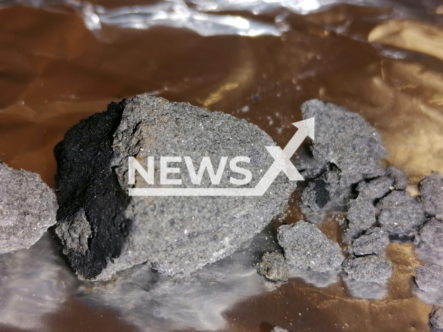 Picture shows the fragments of the meteorite that fell on the evening of Valentine's Day in the northern area of ​​Matera, Italy, undated. It fell onto a balcony. Note: Licenced photo. (PRISMA, INAF/Newsflash)