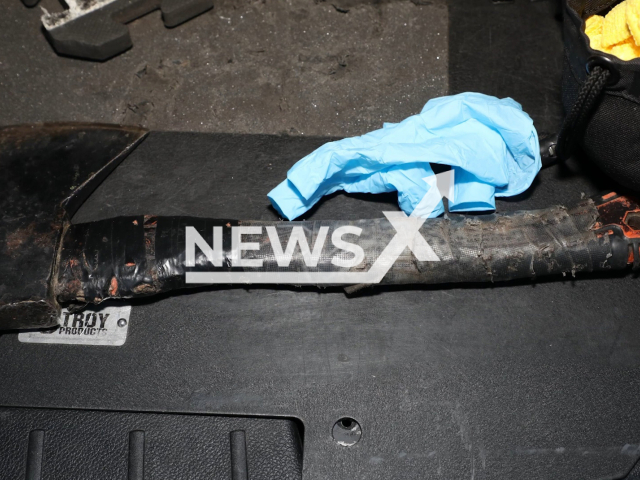 Photo of the axe Lozano Ramro, 46, was wielding before he was shot by the LA police on the 2100 block of South Santa Fe Avenue in LA, California on the 3rd of November, 2022. Note: The picture is a screenshot from a video (Los Angeles County Sheriff's Department/Newsflash)