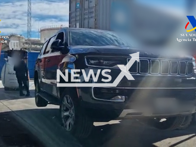 Picture shows one of the cars, undated. A total of 24 luxury cars stolen in the United States bound for Africa that were recovered in the Port of Algeciras, Spain, in a month. Note: Police photo. (Newsflash)