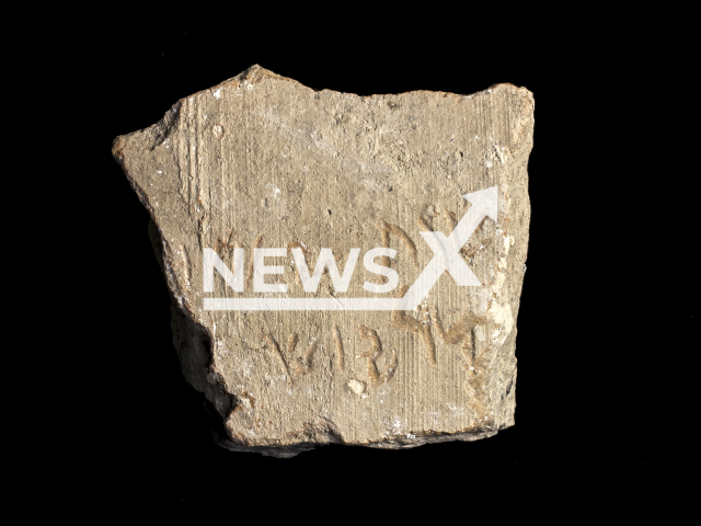 Photo shows the Darius inscription, undated. Eylon Levy, the international media advisor to the President of the State of Israel Isaac Herzog, and his friend Yakov Ashkenazi, found a small potsherd with some inscribed letters on it in Tel Lachish National Park, Israel. Note: Photo is from the Israel Antiquities Authority (Shai Halevi, Israel Antiquities Authority/Newsflash)