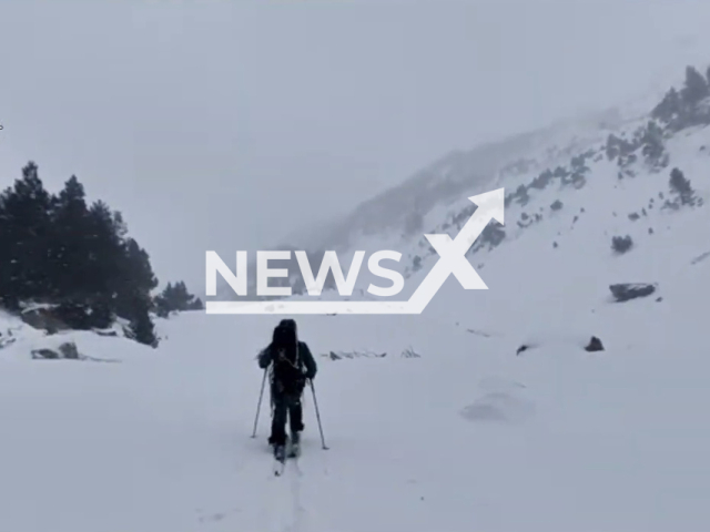 Police walks to rescue a skier, 57, in Benasque, Spain, on Sunday, Feb. 26, 2023. The operation lasted eight hours in a  blizzard, with a lot of snow, poor visibility and very low temperatures. Note: Picture is a screenshot from a video (Newsflash)