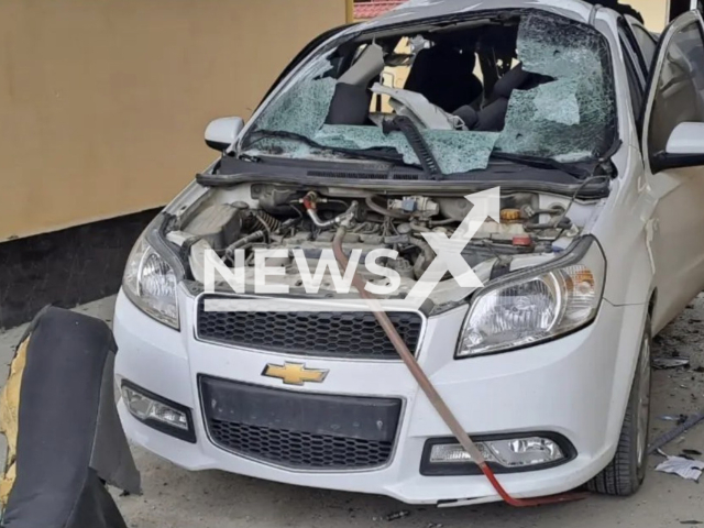 Photo shows a car after an explosion at a gas station in Samarkand, Uzbekistan, Saturday, Feb. 25, 2023. A man died at the scene. Note: Picture is from the  (@samarqandviloyatifvb/Newsflash)