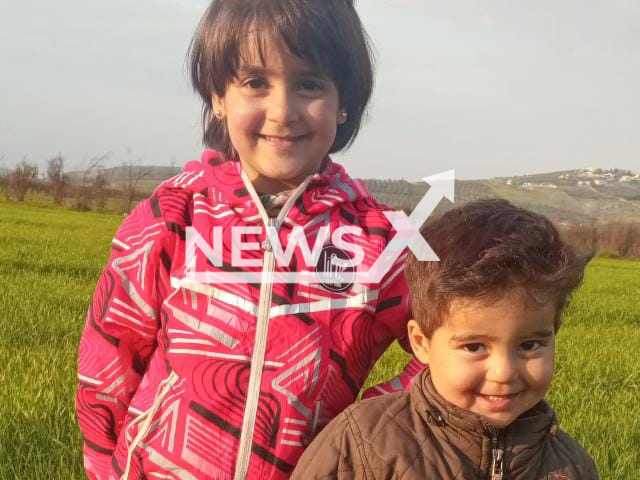 Photo shows Muhammad Khaled Ahmed Al Hussein (right) and Rasha Khaled Ahmed Al Hussein, undated. They reportedly died following a tent fire in Azmarin, Syria. Note: Picture is private (Hassan Al Hussein/Newsflash)