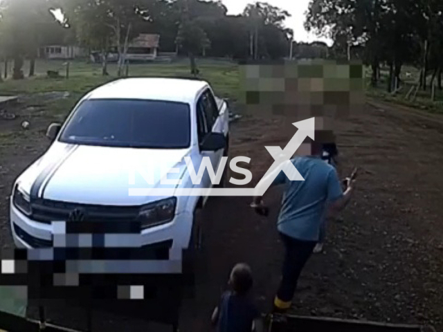 A 4-year-old son tries to stop father from shooing at mother in Guarapuava, Brazil, on Saturday, Feb. 25, 2023. The unidentified father, 26, shot at the woman and was charged with  attempted femicide, rape, psychological violence, threat and injury. Note: Picture is a screenshot from a video (Newsflash)